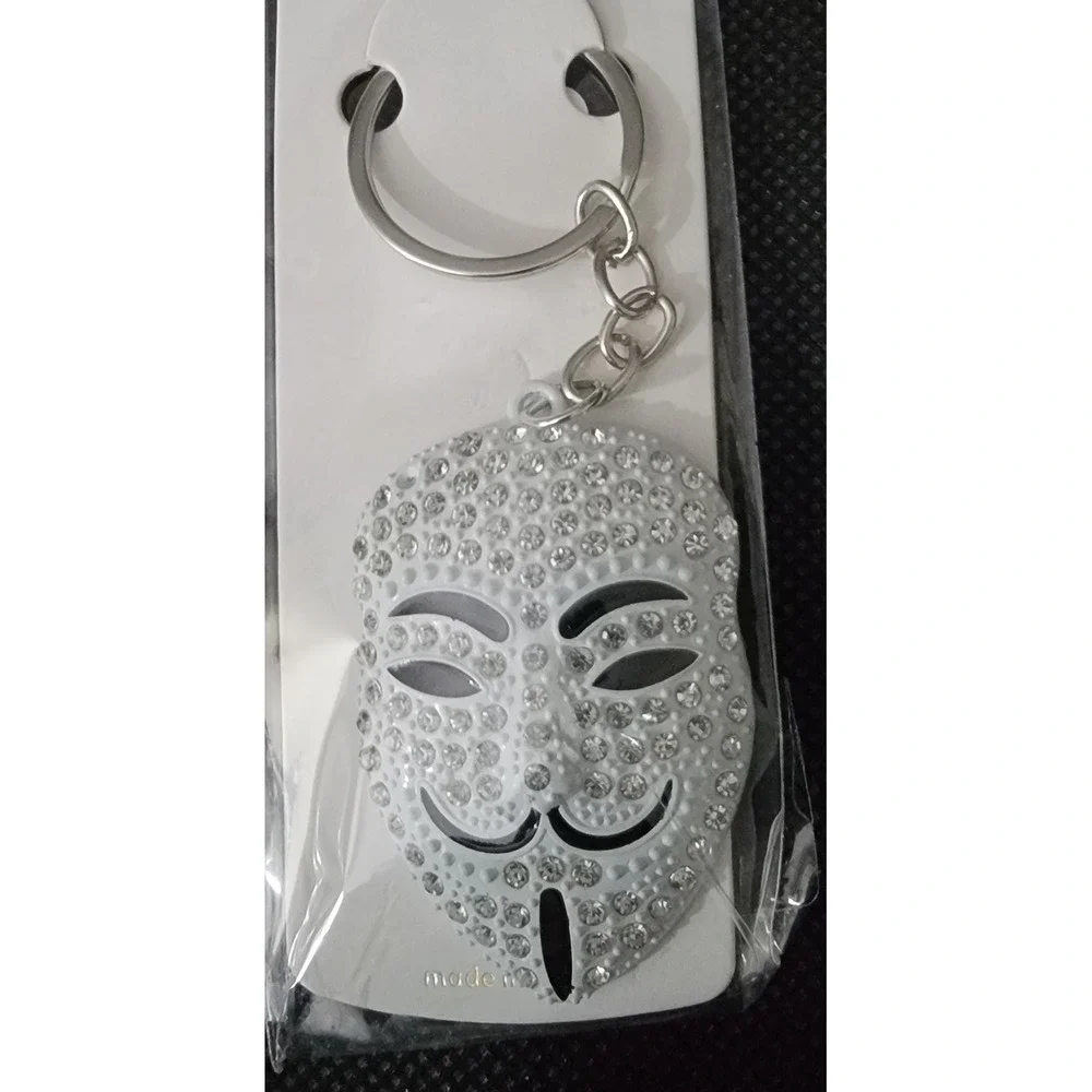 Mint‎ Anonymous Guy Fawkes Mask Keychain White Rhinestone V for Vendetta Crystal